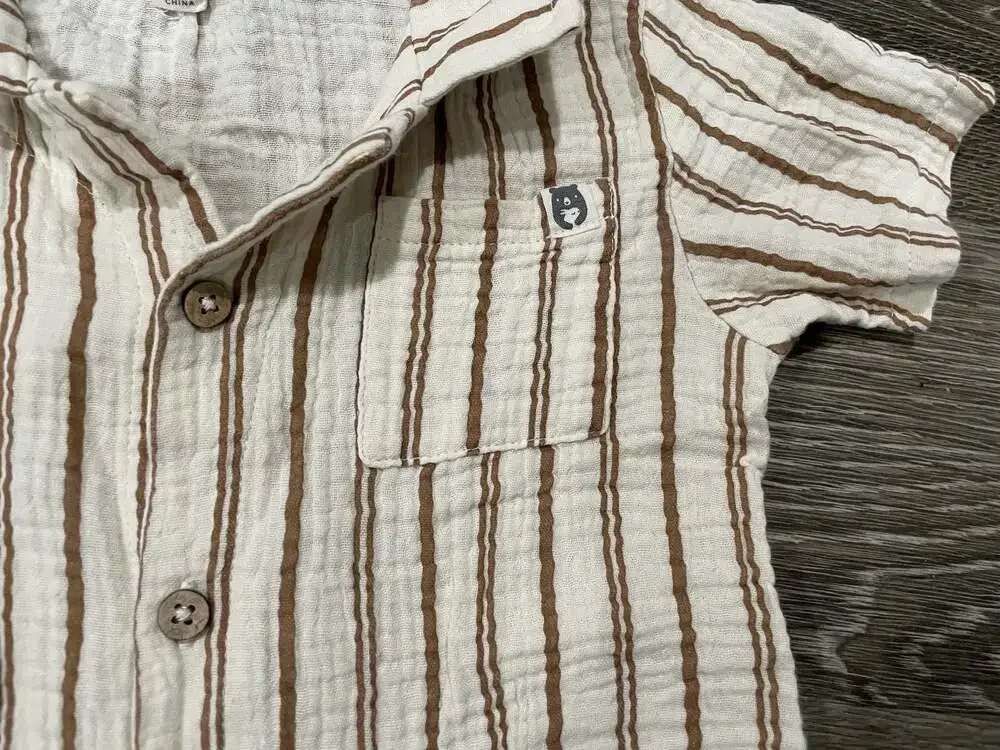 Size 4 Toddler Rabbit & Bear Organic Striped Linen Top & Shorts Set